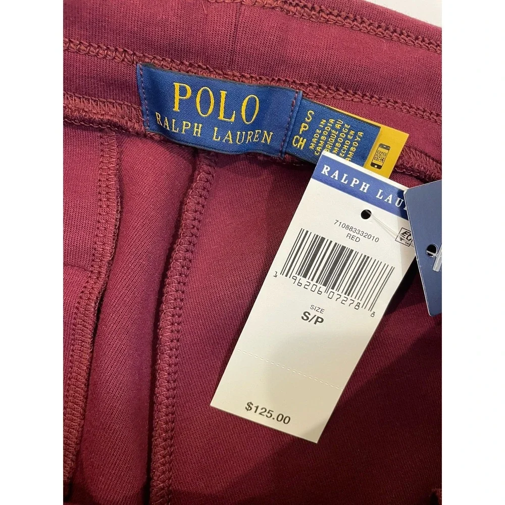 NEW Polo Ralph Lauren Double Knit Jogger Pants Mens Small Maroon Red Blue Pony